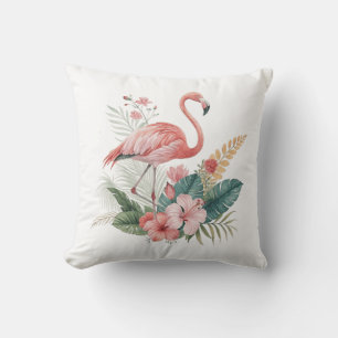 Flamingo With Flowers Cushion