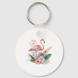 Flamingo With Flowers Key Ring