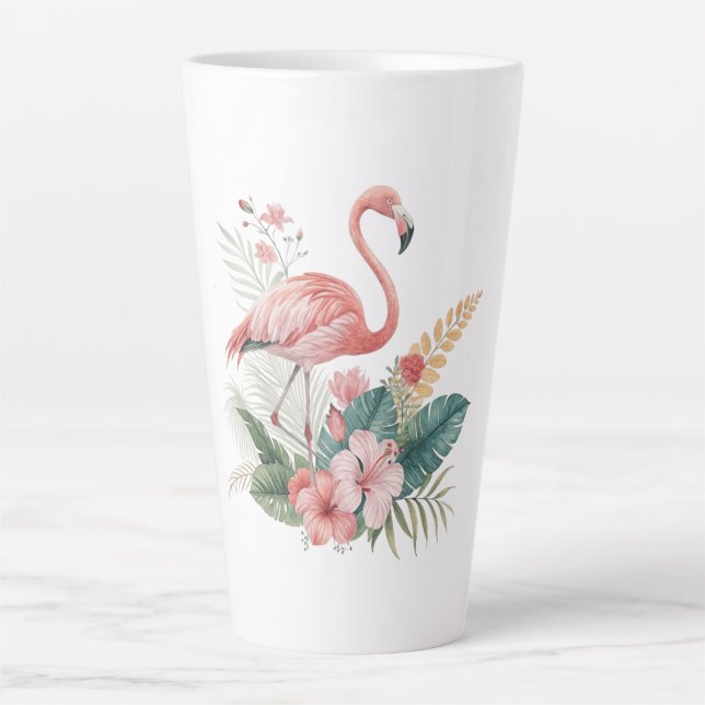 Flamingo With Flowers Latte Mug (Front)