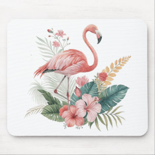 Flamingo With Flowers Mouse Pad