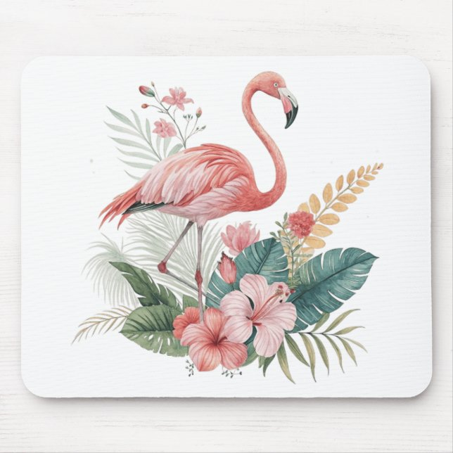 Flamingo With Flowers Mouse Pad (Front)
