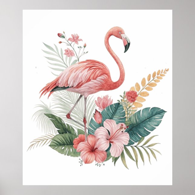 Flamingo With Flowers Poster (Front)