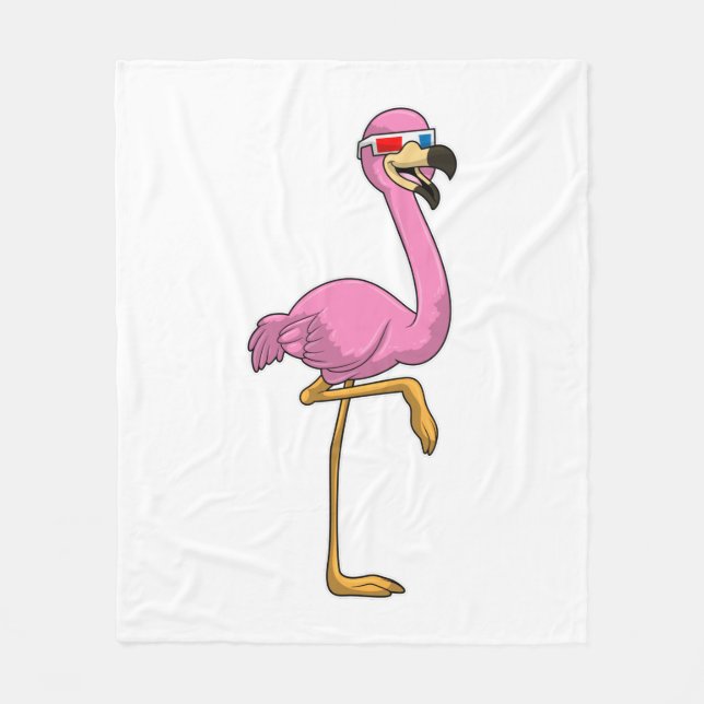 Flamingo with Glasses Fleece Blanket (Front)