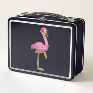 Flamingo with Glasses Metal Lunch Box