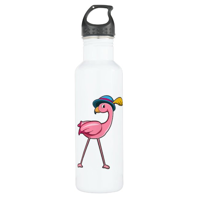 Flamingo with Hat & Feather 710 Ml Water Bottle (Front)