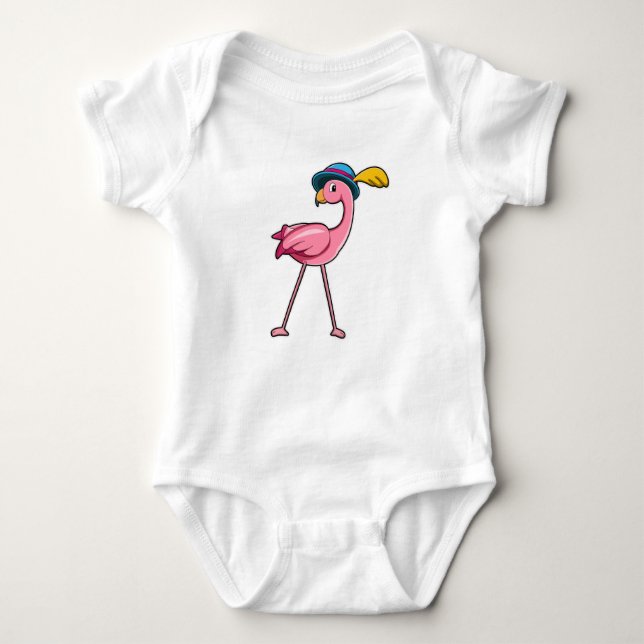 Flamingo with Hat & Feather Baby Bodysuit (Front)