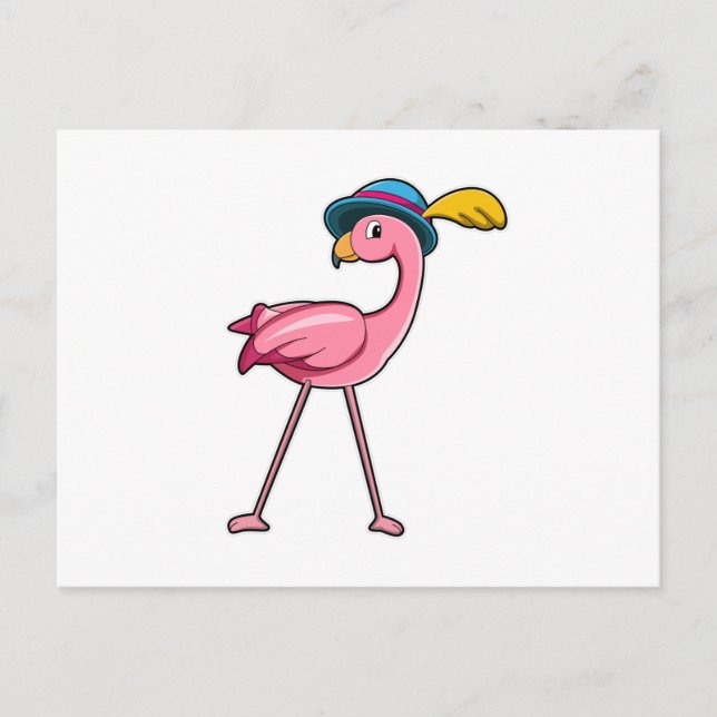 Flamingo with Hat & Feather Postcard (Front)