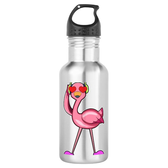 Flamingo with Headphone & Hearts 710 Ml Water Bottle (Front)
