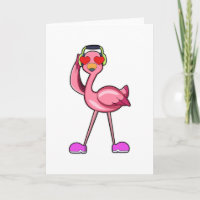 Flamingo with Headphone & Hearts