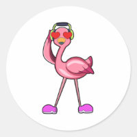 Flamingo with Headphone & Hearts