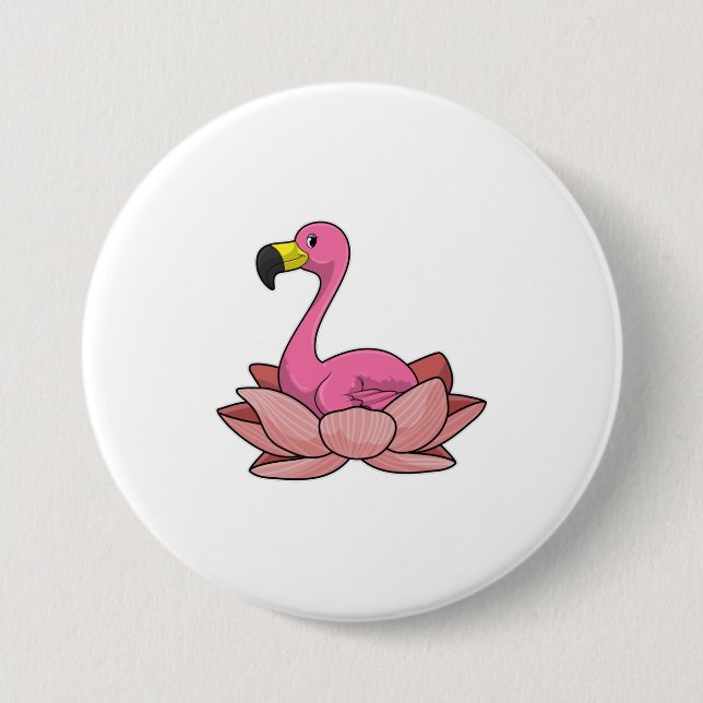 Flamingo with Lotus flower 7.5 Cm Round Badge (Front)