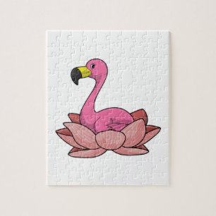 Flamingo with Lotus flower Jigsaw Puzzle