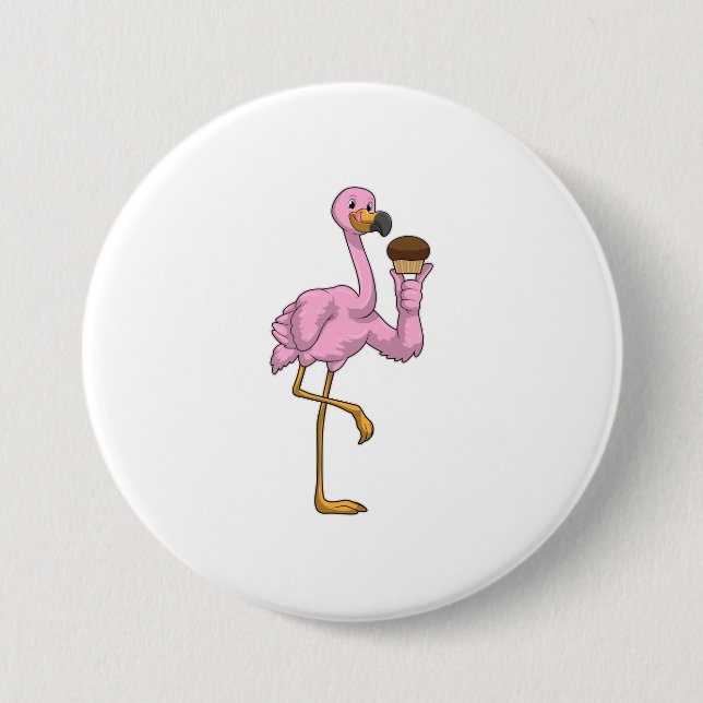 Flamingo with Muffin 7.5 Cm Round Badge (Front)