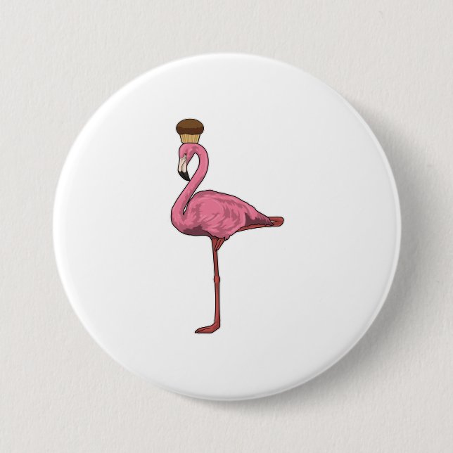 Flamingo with Muffin 7.5 Cm Round Badge (Front)