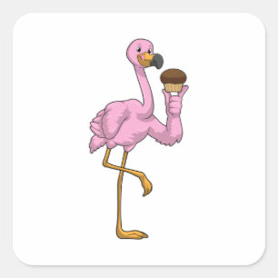 Flamingo with Muffin Square Sticker