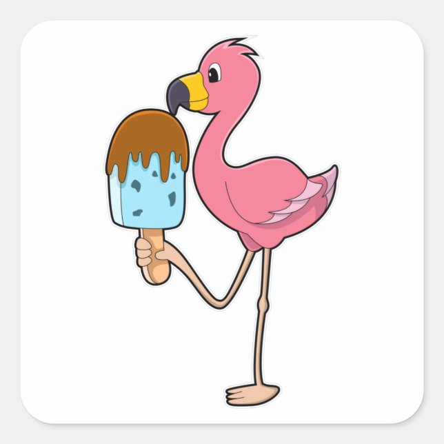 Flamingo with Popsicle Square Sticker (Front)