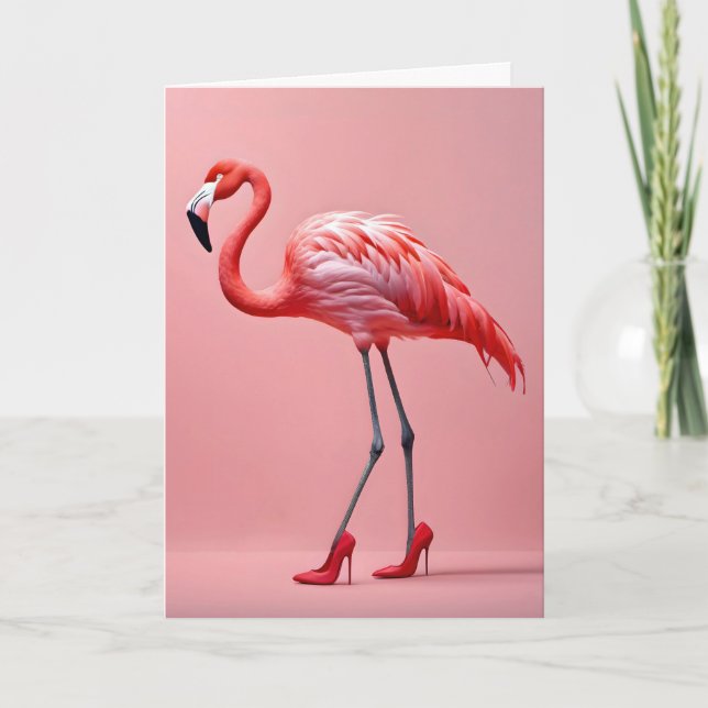Flamingo With Red Shoes Card (Front)