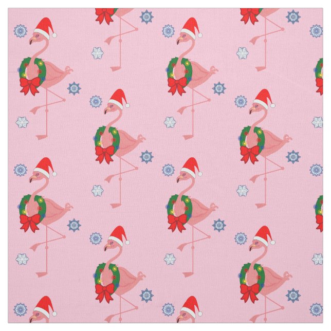 Flamingo with Santa Hat and Wreath Fabric (Swatch)