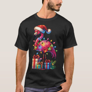 Flamingo With Santa Hat Christmas Tropical Xmas T-Shirt