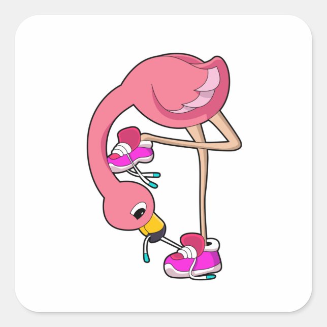 Flamingo with Shoes Square Sticker (Front)