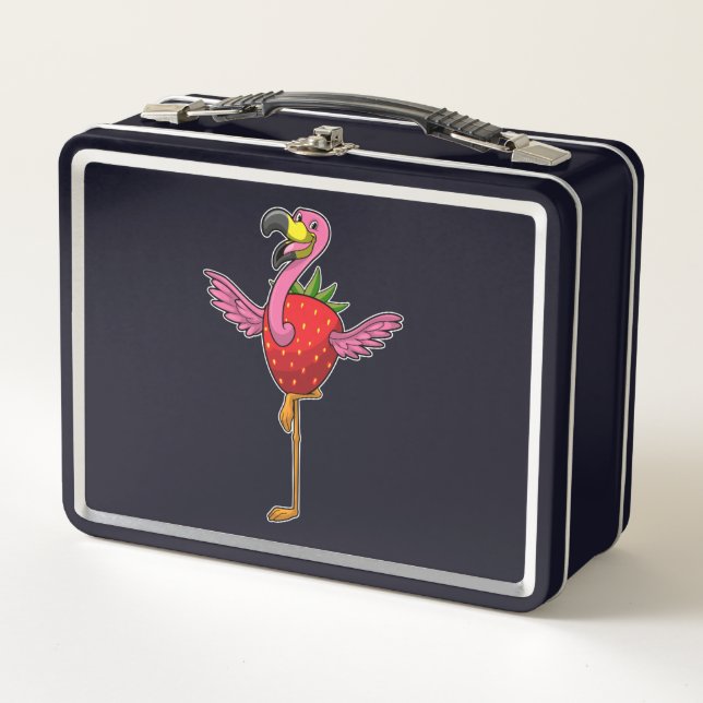 Flamingo with Strawberry Metal Lunch Box (Front)
