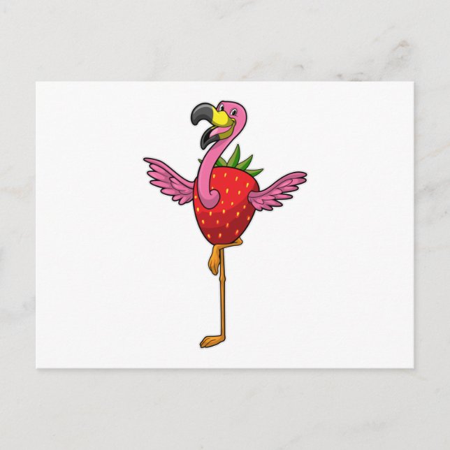 Flamingo with Strawberry Postcard (Front)