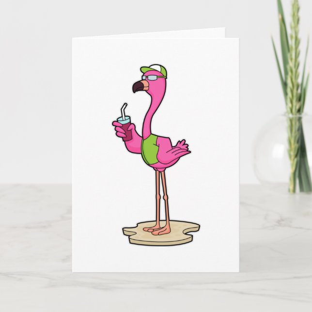 Flamingo with Sunglasses & Cap Card (Front)