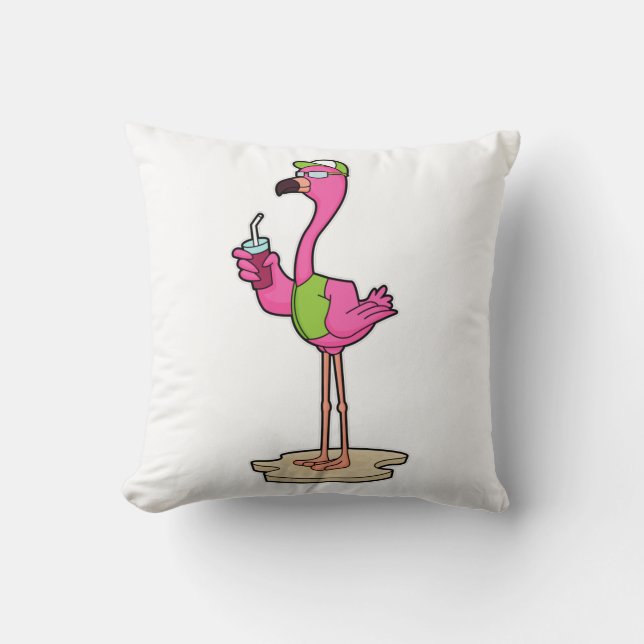Flamingo with Sunglasses & Cap Cushion (Front)