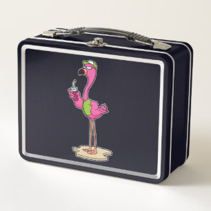 Flamingo with Sunglasses & Cap Metal Lunch Box