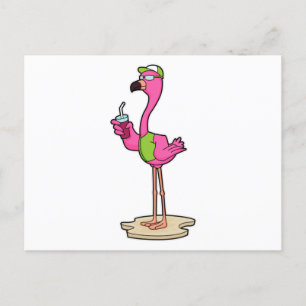 Flamingo with Sunglasses & Cap Postcard