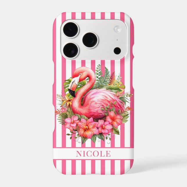 Flamingo with Tropical Flowers on Stripes (Back)