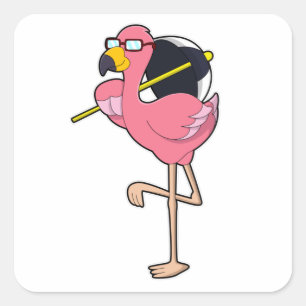 Flamingo with Umbrella Square Sticker