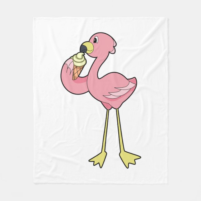 Flamingo with Waffle ice cream Fleece Blanket (Front)