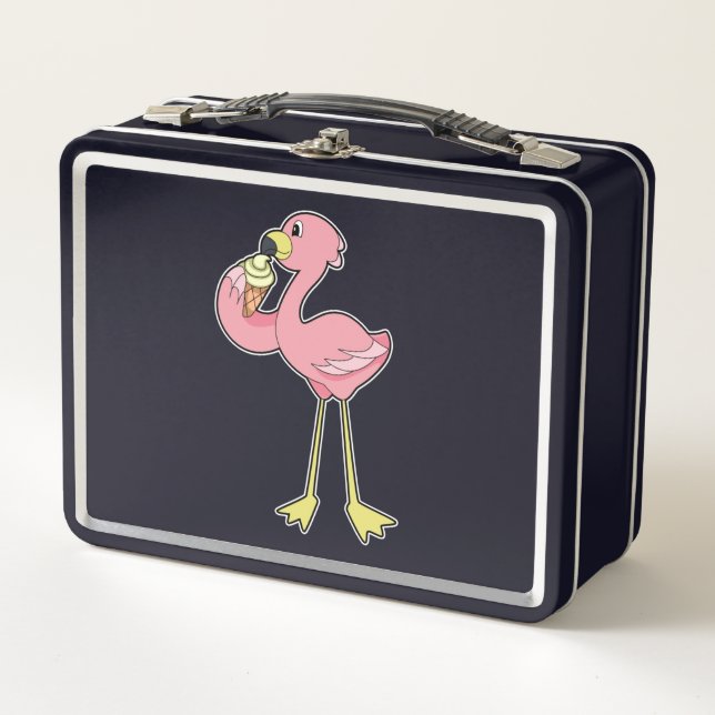 Flamingo with Waffle ice cream Metal Lunch Box (Front)