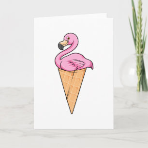 Flamingo with Waffle of Ice cream Card