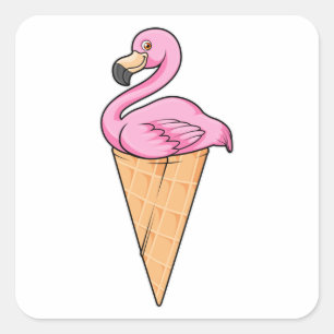 Flamingo with Waffle of Ice cream Square Sticker
