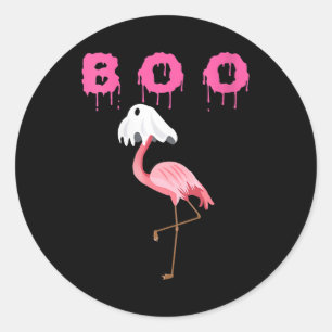 Flamingo Womens Flamingo Boo Ghost Halloween Classic Round Sticker