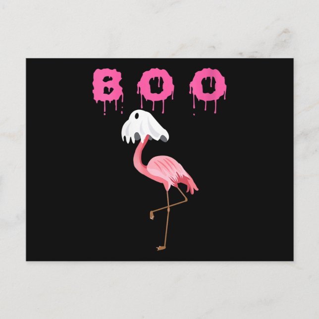 Flamingo | Womens Flamingo Boo Ghost Halloween Holiday Postcard (Front)