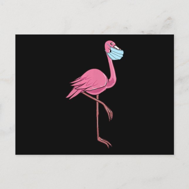 Flamingo | Womens Flamingo In A Face Mask Announcement Postcard (Front)