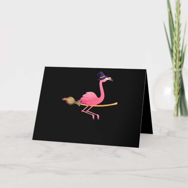 Flamingo | Womens Funny Flamingo Witch Halloween Card (Front)