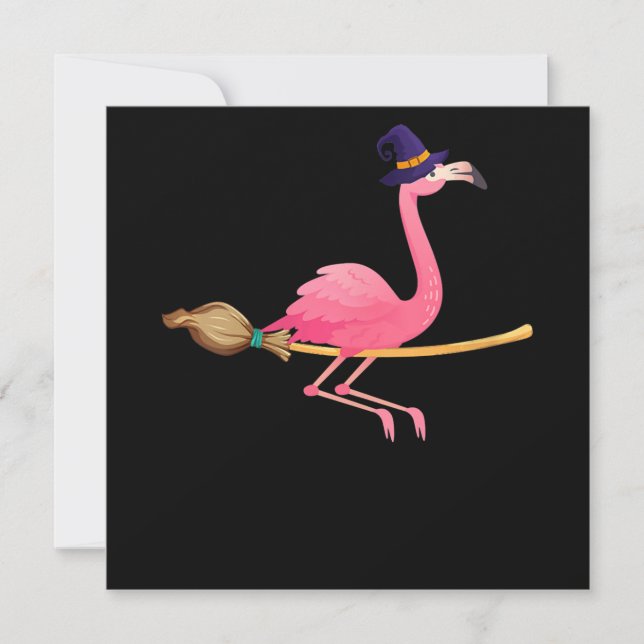 Flamingo | Womens Funny Flamingo Witch Halloween Invitation (Front)