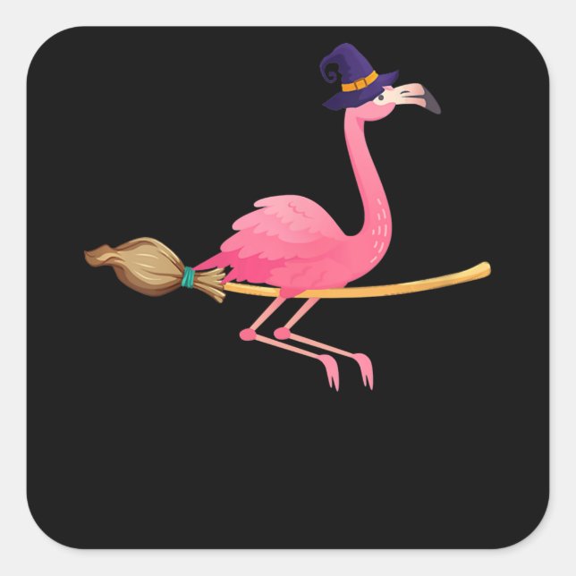 Flamingo | Womens Funny Flamingo Witch Halloween Square Sticker (Front)