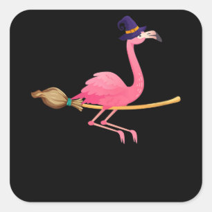Flamingo   Womens Funny Flamingo Witch Halloween Square Sticker