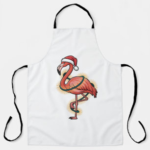 Flamingo Wrapped In Christmas Light Pink Bird Apron