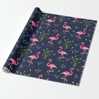 Flamingo Wrapping Paper - Pink Flamingos on Navy B