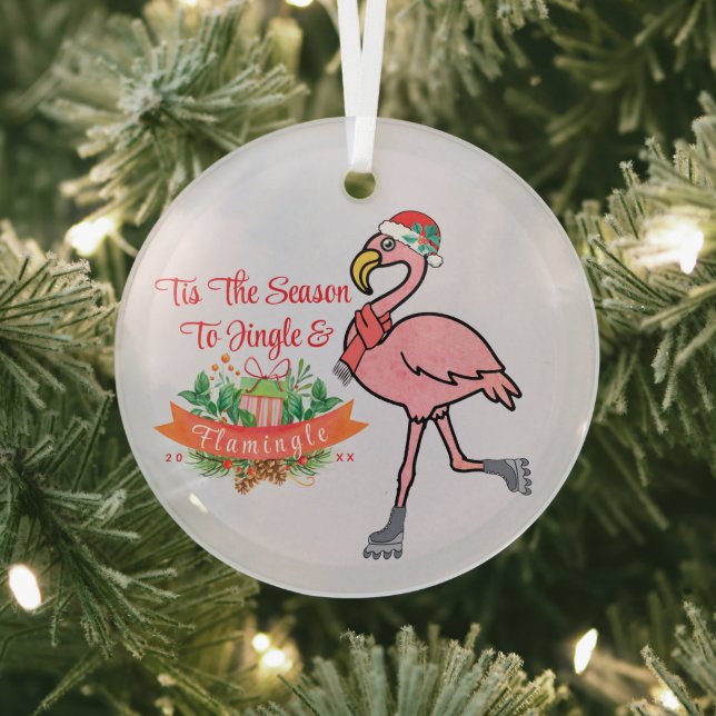 Flamingo Wreath Ornament - Tropical Christmas (Insitu)