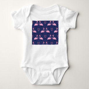 Flamingo Xmas Hat Candy Pattern Baby Bodysuit