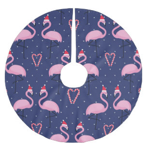 Flamingo Xmas Hat Candy Pattern Brushed Polyester Tree Skirt