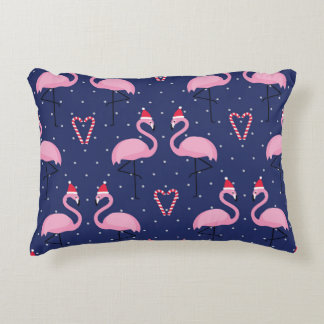 Flamingo Xmas Hat Candy Pattern Decorative Cushion