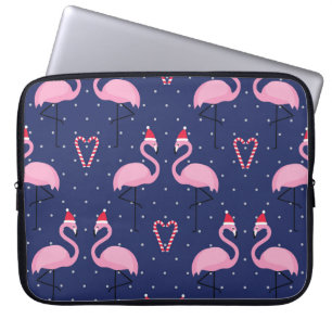 Flamingo Xmas Hat Candy Pattern Laptop Sleeve